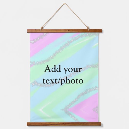 Blauw roze groene glitter sparkle pastel voeg naam hangend wandkleed (Voorkant)