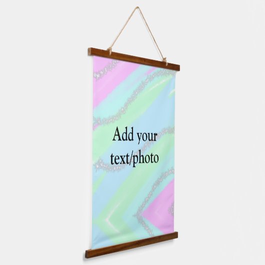 Blauw roze groene glitter sparkle pastel voeg naam hangend wandkleed (Gebogen)