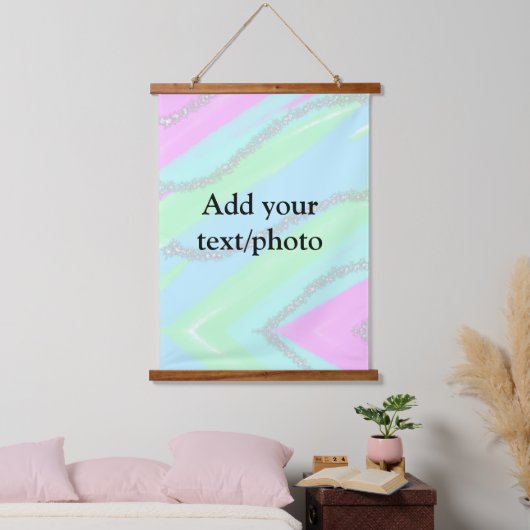 Blauw roze groene glitter sparkle pastel voeg naam hangend wandkleed (Slaapkamer)