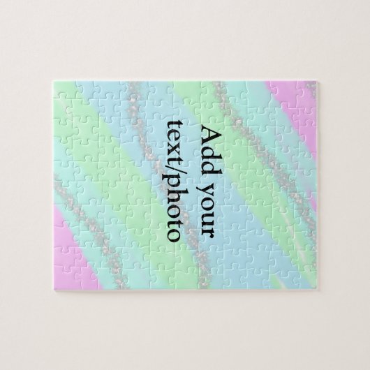 Blauw roze groene glitter sparkle pastel voeg naam legpuzzel (Horizontaal)