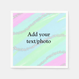 Blauw roze groene glitter sparkle pastel voeg naam servet