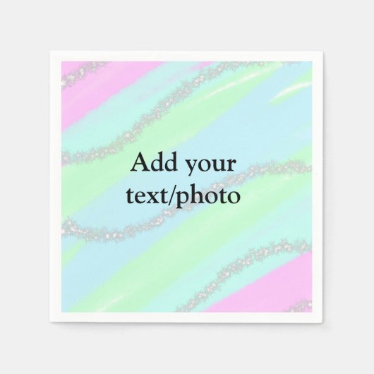 Blauw roze groene glitter sparkle pastel voeg naam servet (Voorkant)