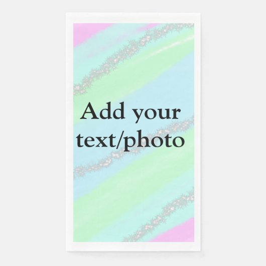 Blauw roze groene glitter sparkle pastel voeg naam servet (Voorkant)