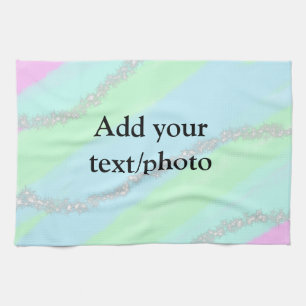 Blauw roze groene glitter sparkle pastel voeg naam theedoek