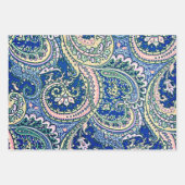 Blauw, Roze, Groene Paisley Bloemen, Bladeren Inpakpapier Vel (Voorkant 2)