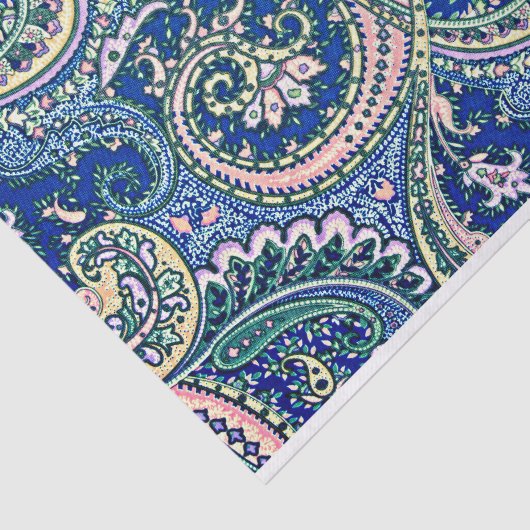 Blauw, Roze, Groene Paisley Bloemen, Bladeren Tissuepapier (Detail)