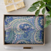 Blauw, Roze, Groene Paisley Bloemen, Bladeren Tissuepapier (Geschenk)
