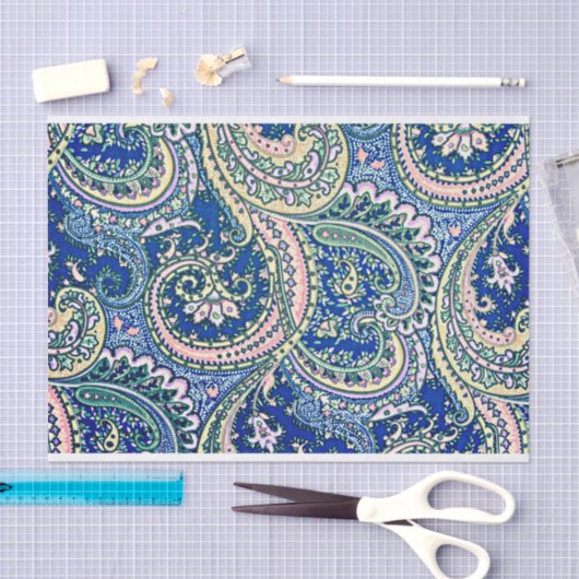 Blauw, Roze, Groene Paisley Bloemen, Bladeren Tissuepapier (Craft)