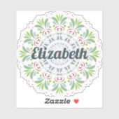 Blauw, roze, groene Scandinavische Folk Art Mandal Sticker (Vel)