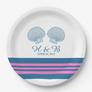 Blauw roze handpalen Borden papier Papieren Bordje