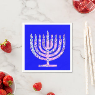 Blauw Roze Hanukkah Menorah 4Hannah Servetten