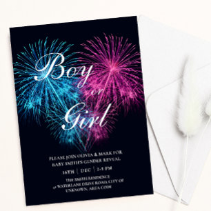 Blauw Roze Hart Vuurwerk Baby Geslacht Onthullen Kaart