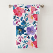 Blauw Roze Heldere Bloemenprint Bad Handdoek (Insitu)