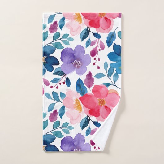 Blauw Roze Heldere Bloemenprint Bad Handdoek (Handdoek)