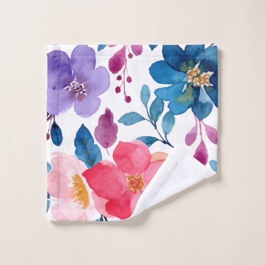 Blauw Roze Heldere Bloemenprint Bad Handdoek (Wasdoekje)
