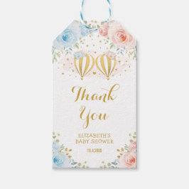 Blauw roze hete luchtballon, platte Baby shower Cadeaulabel