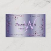 Blauw roze  hoek rand sierlijke Initialen Visitekaartje (Voorkant)