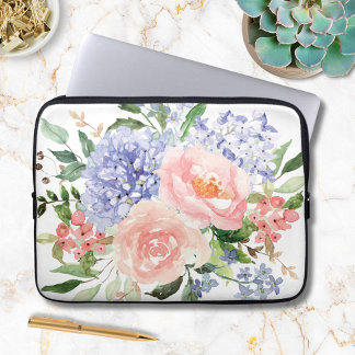Blauw Roze Hortensia Bloem Lente Bloemstuk Laptop Sleeve