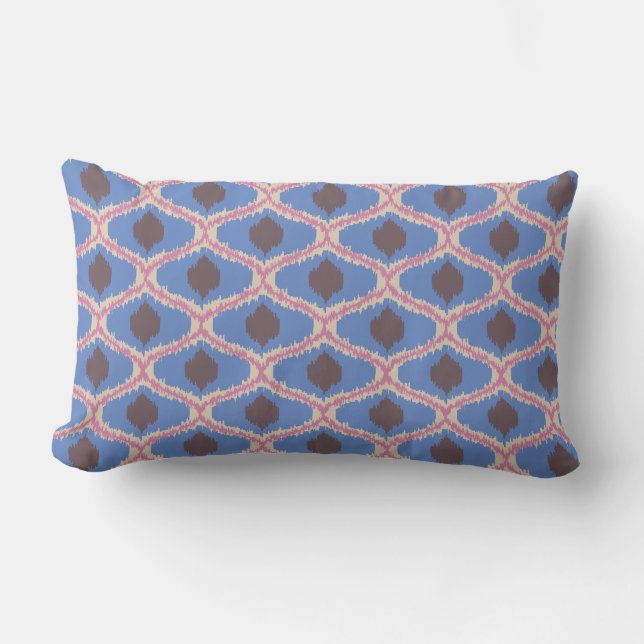 Blauw Roze Ikat Geometrisch Lendekussen Kussen (Voorkant)