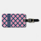 Blauw roze Ikat Mod Patroon met Naam Bagagelabel (Voorkant horizontaal)