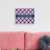 Blauw roze Ikat Mod Patroon met Naam Canvas Afdruk (Insitu (Woonkamer))