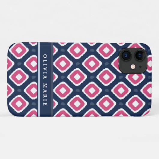 Blauw roze Ikat Mod Patroon met Naam Case-Mate iPhone Case (Achterkant (horizontaal))