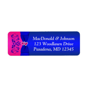 Blauw. Roze, Ivory Hearts Return Address Label