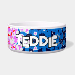 Blauw & Roze Kaleidoscopisch Ontwerp Huisdier Voerbakje