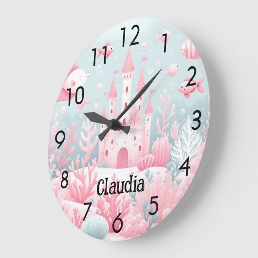 Blauw roze kasteel vis zee sprookje kinderkamer grote klok (Hoek)