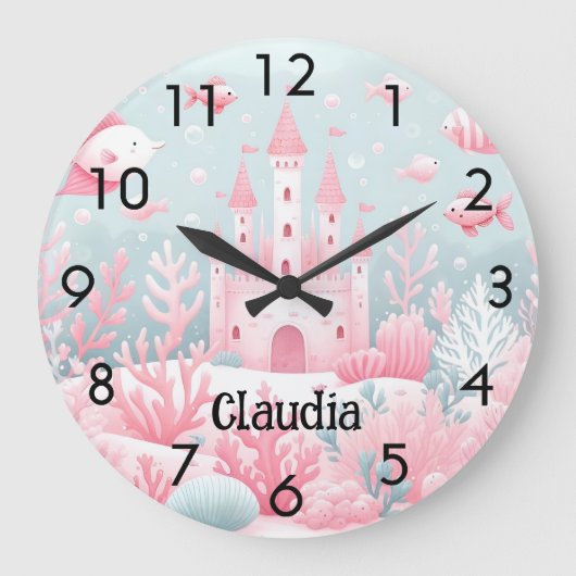 Blauw roze kasteel vis zee sprookje kinderkamer grote klok (Voorkant)