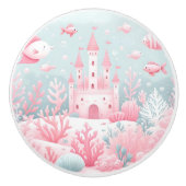 Blauw roze kasteelvis zee sprookjesachtige kwekeri keramische knop (Voorkant)