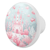 Blauw roze kasteelvis zee sprookjesachtige kwekeri keramische knop (Rechts)