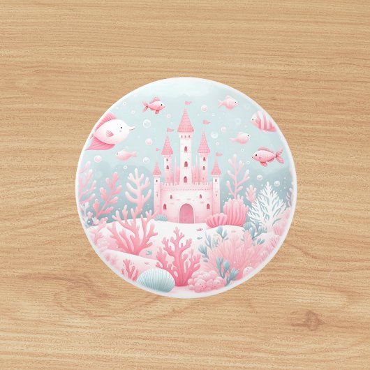 Blauw roze kasteelvis zee sprookjesachtige kwekeri keramische knop