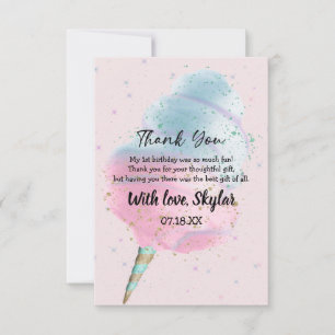 Blauw roze katoenachtig Snoep BronzeGold Glitter B Bedankkaart