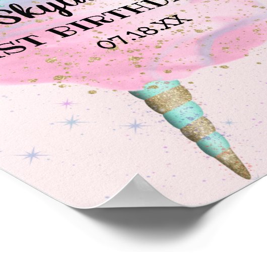 Blauw roze katoenachtig Snoep BronzeGold Glitter B Poster (Hoek)