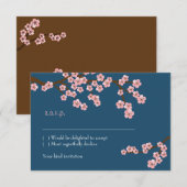 Blauw & Roze Kersenbloesem Lente Trouwen RSVP Kaartje (Voorkant / Achterkant)