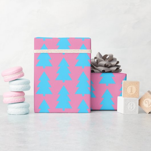 Blauw Roze Kerstboom Abstract Eenvoudig Cadeaupapier (Baby Shower)