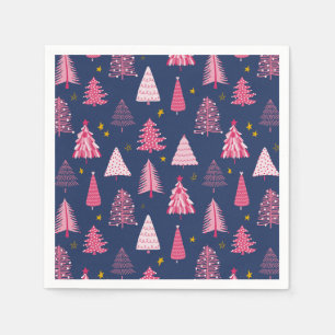 Blauw & Roze Kerstboom Patroon Servet