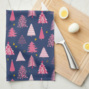 Blauw & Roze Kerstboom Patroon Theedoek