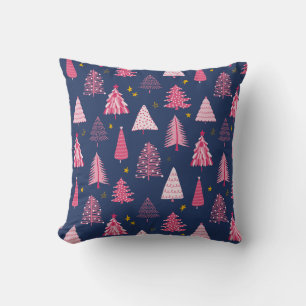 Blauw & Roze Kerstboompatroon Kussen