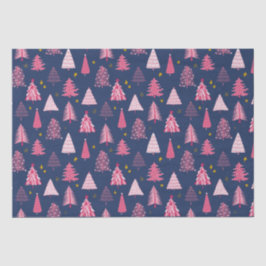 Blauw & Roze Kerstboompatroon Tissuepapier