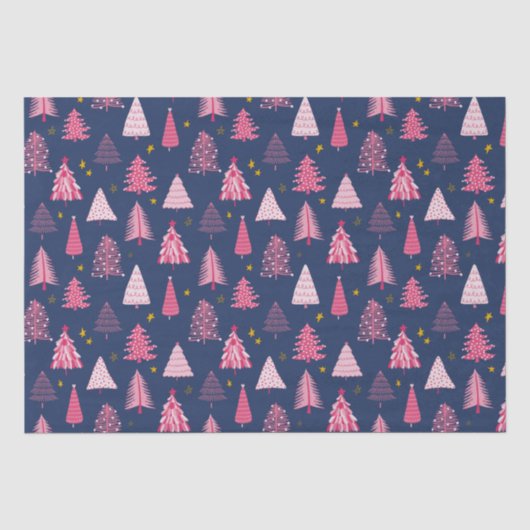 Blauw & Roze Kerstboompatroon Tissuepapier (Voorkant)