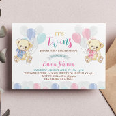 Blauw Roze Kleine Teddy Bear Baby shower Invitatio Bedankkaart
