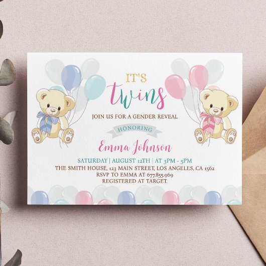 Blauw Roze Kleine Teddy Bear Baby shower Invitatio Bedankkaart