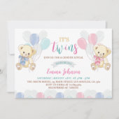 Blauw Roze Kleine Teddy Bear Baby shower Invitatio Bedankkaart (Voorkant)