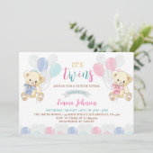 Blauw Roze Kleine Teddy Bear Baby shower Invitatio Bedankkaart (Staand voorkant)