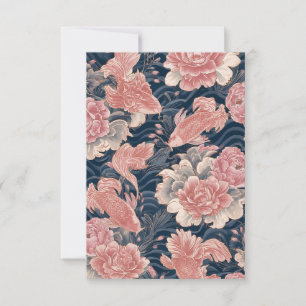 Blauw Roze Koi Chinoiserie Bloempatroon Bedankkaart