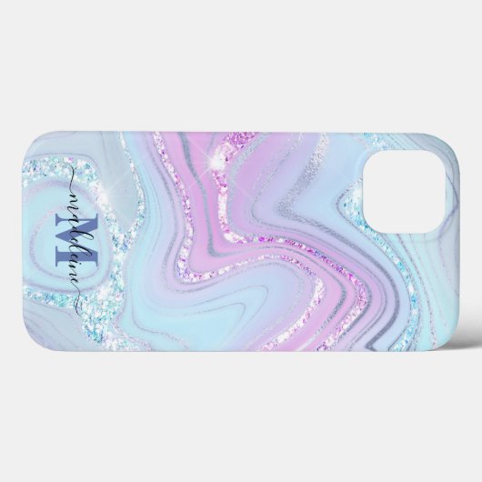 Blauw roze kristal marmer Iridescent Agate Case-Mate iPhone Case (Achterkant (horizontaal))