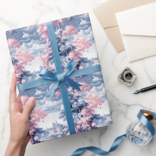 Blauw & Roze Landschap Cadeaupapier