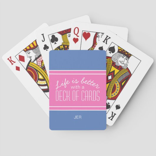 Blauw & Roze Leven Is Beter Citaat Initialen Pokerkaarten (Achterkant)